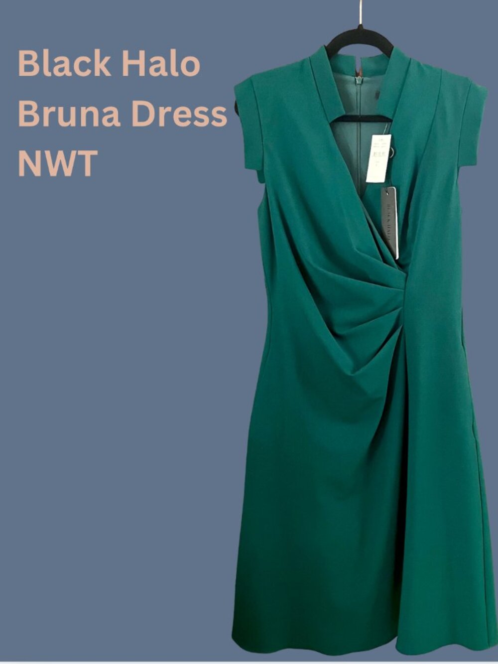 NWT Black Halo Bruna Emerald Faux Wrap Dress Size 8 - Picture 2 of 5